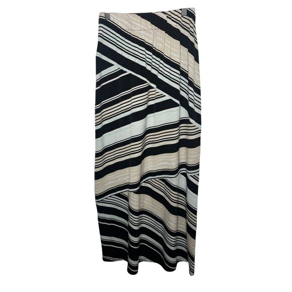 Chicos Black Tan Striped Pull On Maxi Skirt Size 0 (S) Fall Casual - Picture 9 of 14